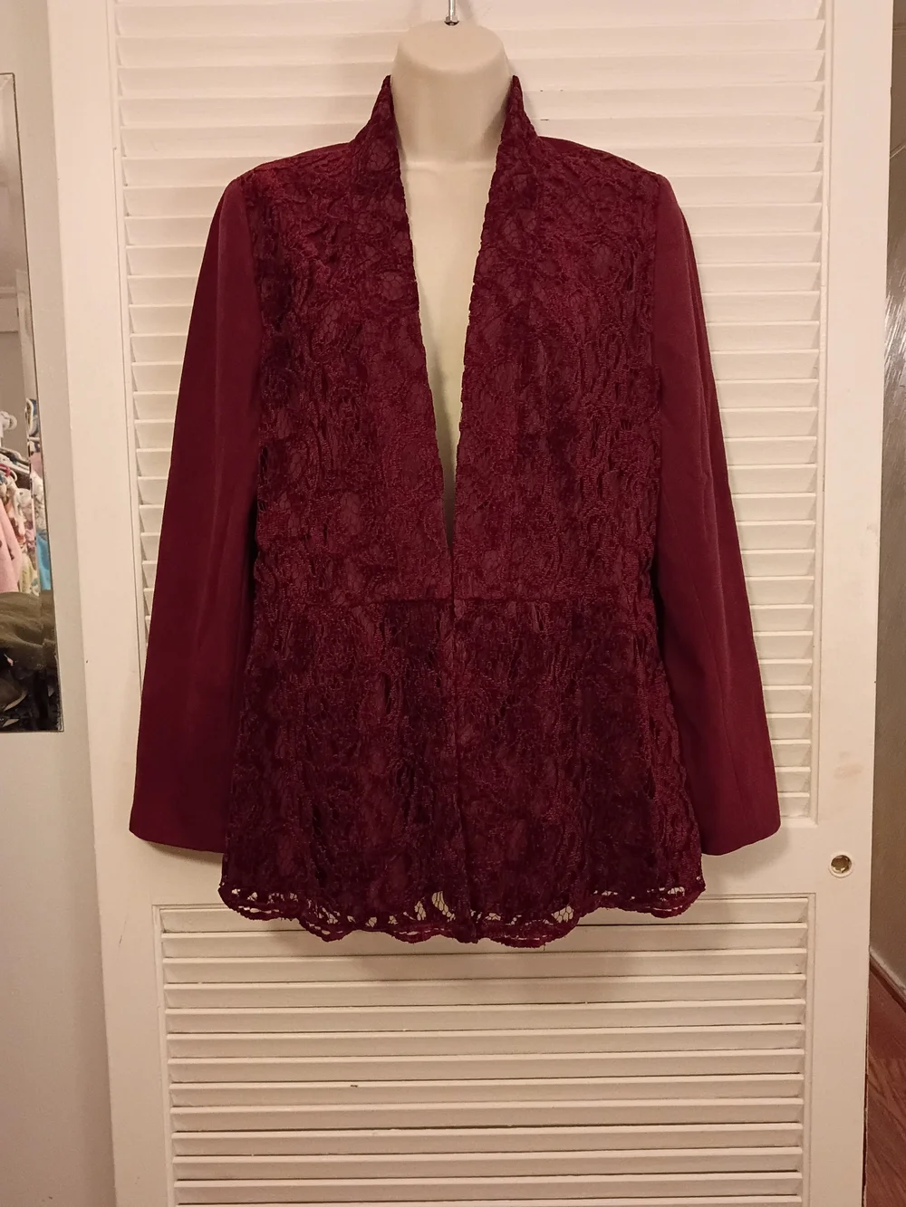 Chico's Wine Lace-Front Open Blazer